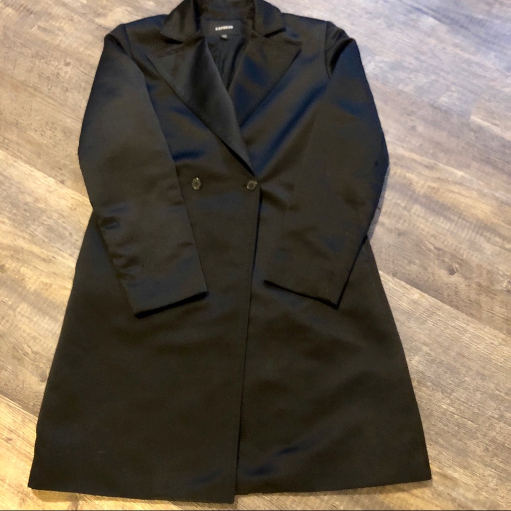 Express black satin trench coat size small used - Picture 8 of 8